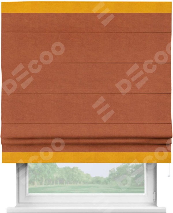 Римская штора «Кортин» с кантом Горизонт, для проема, ткань вельвет терракотовый