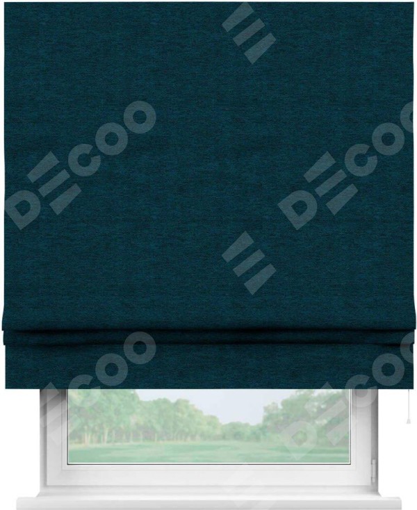 Римская штора «Кортин» для проема, ткань твид блэкаут, глубокий синий
