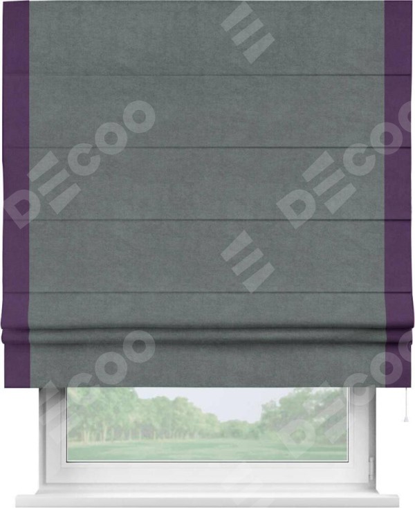 Римская штора «Кортин» с кантом Стрим Дуо, для проема, ткань вельвет серый