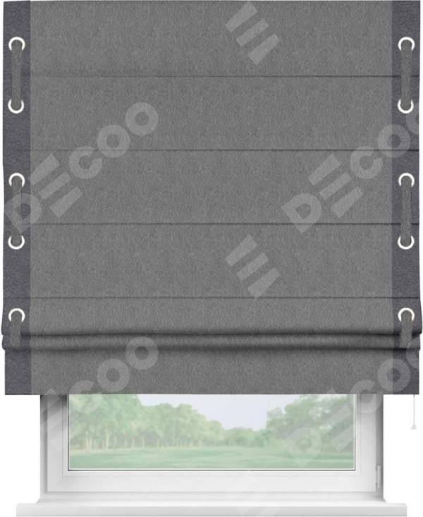 Римская штора «Кортин» с кантом Стрим Дуо (люверсы с пояском), для проема, ткань софт однотонный серый