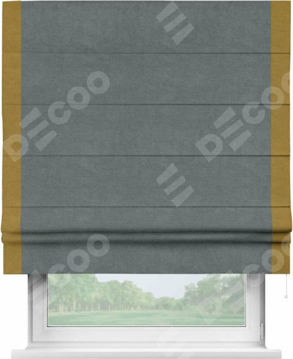 Римская штора «Кортин» с кантом Стрим Дуо, для проема, ткань вельвет серый