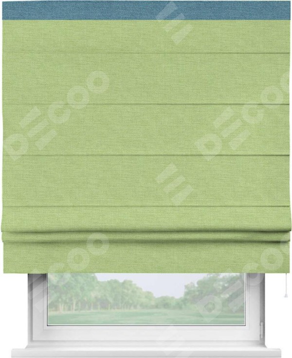 Римская штора «Кортин» с кантом Кинг, для проема, ткань лён зеленый