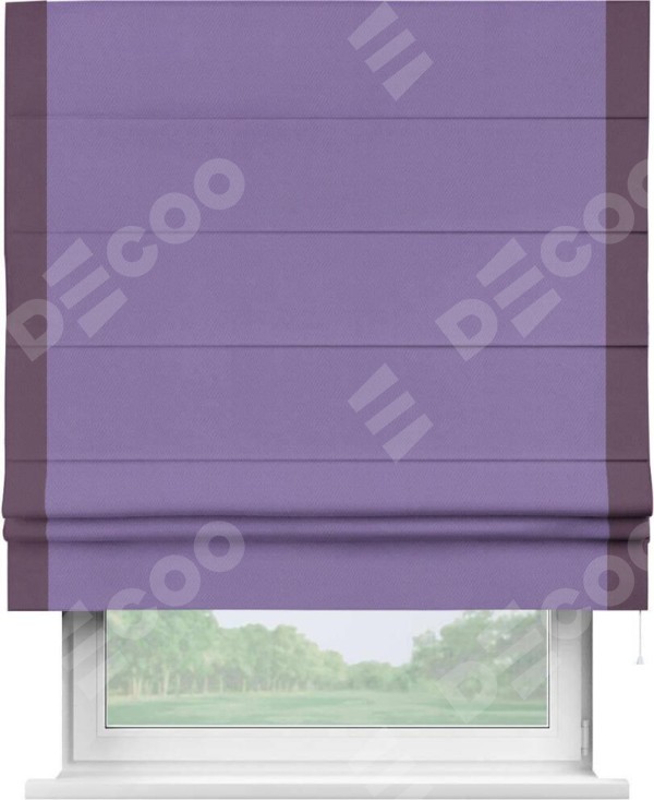 Римская штора «Кортин» с кантом Стрим Дуо, для проема, ткань блэкаут однотонный сиреневый