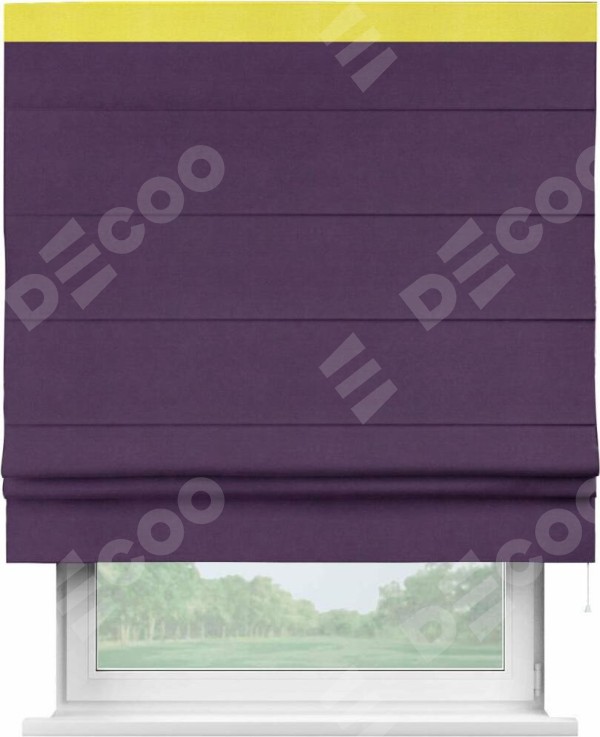 Римская штора «Кортин» с кантом Кинг, для проема, ткань вельвет темно-фиолетовый