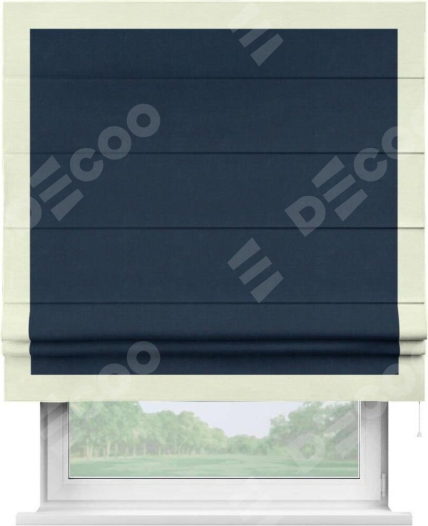 Римская штора «Кортин» с кантом Чесс, для проема, ткань вельвет темно-синий