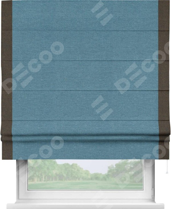 Римская штора «Кортин» с кантом Стрим Дуо, для проема, ткань лён голубой