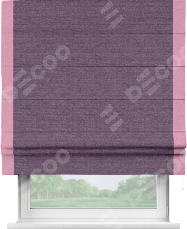Римская штора «Кортин» с кантом Стрим Дуо, для проема, ткань лён димаут, брусника