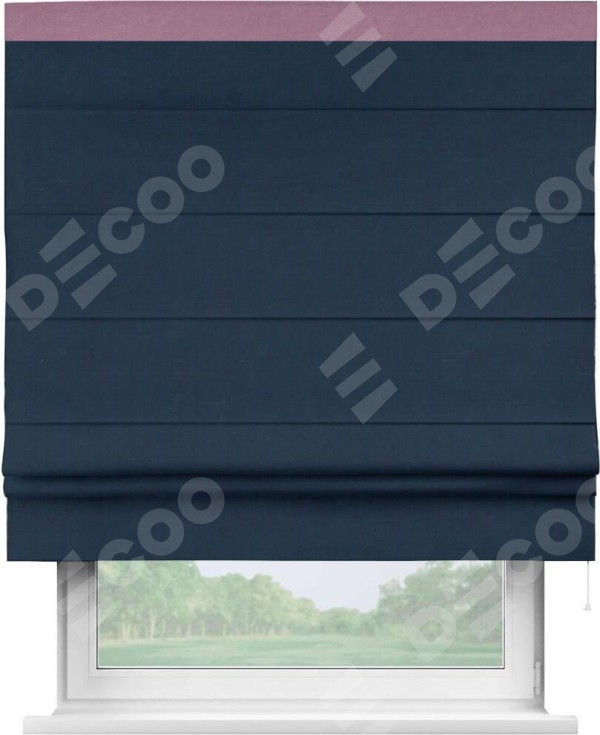 Римская штора «Кортин» с кантом Кинг, для проема, ткань вельвет темно-синий