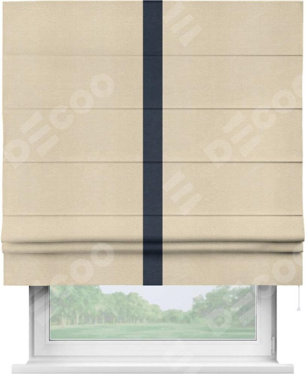 Римская штора «Кортин» с кантом Хайвэй, для проема, ткань софт однотонный бежевый лайт