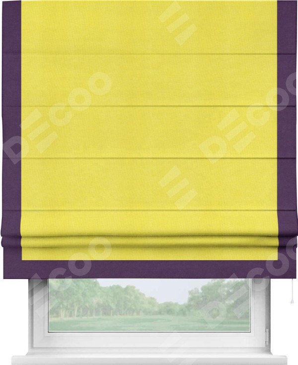 Римская штора «Кортин» с кантом Виктория, для проема, ткань вельвет cветло-желтый