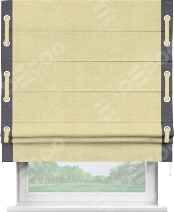 Римская штора «Кортин» с кантом Стрим Дуо (люверсы с пояском), для проема, ткань софт однотонный молочный