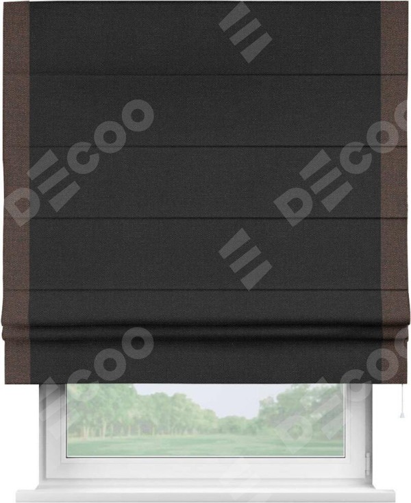 Римская штора «Кортин» с кантом Стрим Дуо, для проема, ткань лён черный