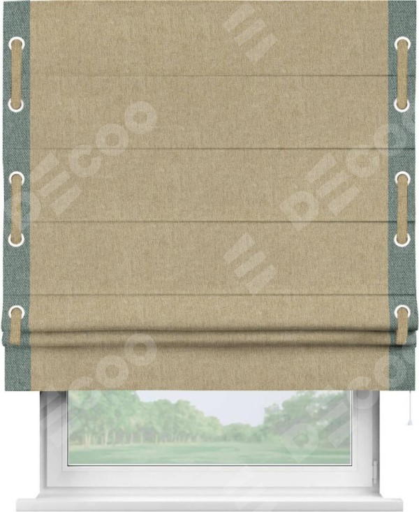 Римская штора «Кортин» с кантом Стрим Дуо (люверсы с пояском), для проема, ткань стиф димаут бежевый
