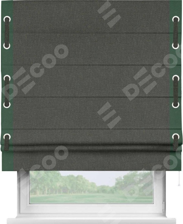 Римская штора «Кортин» с кантом Стрим Дуо (люверсы с пояском), для проема, ткань лён димаут, графитово-серый