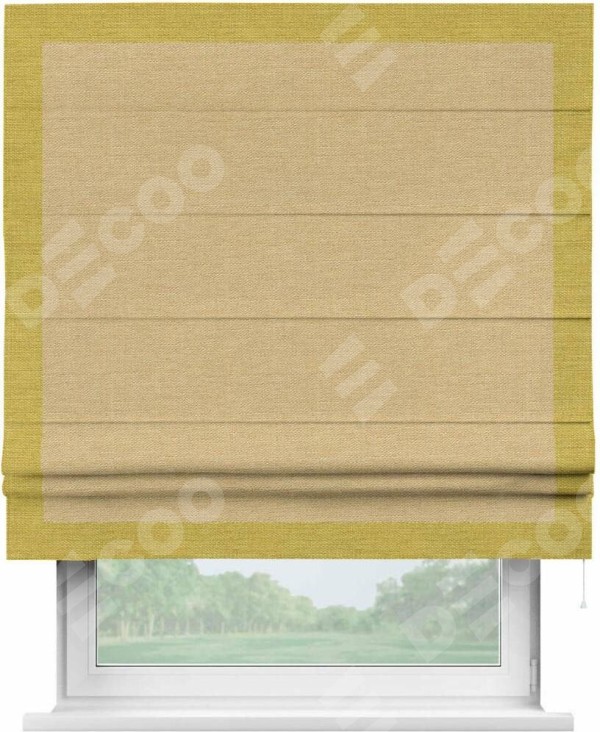 Римская штора «Кортин» с кантом Чесс, для проема, ткань лён темно-бежевый