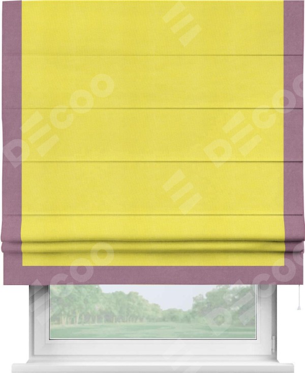 Римская штора «Кортин» с кантом Виктория, для проема, ткань вельвет cветло-желтый