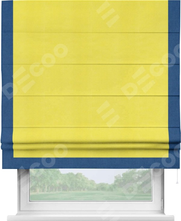 Римская штора «Кортин» с кантом Виктория, для проема, ткань вельвет cветло-желтый