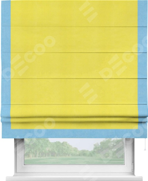 Римская штора «Кортин» с кантом Виктория, для проема, ткань вельвет cветло-желтый