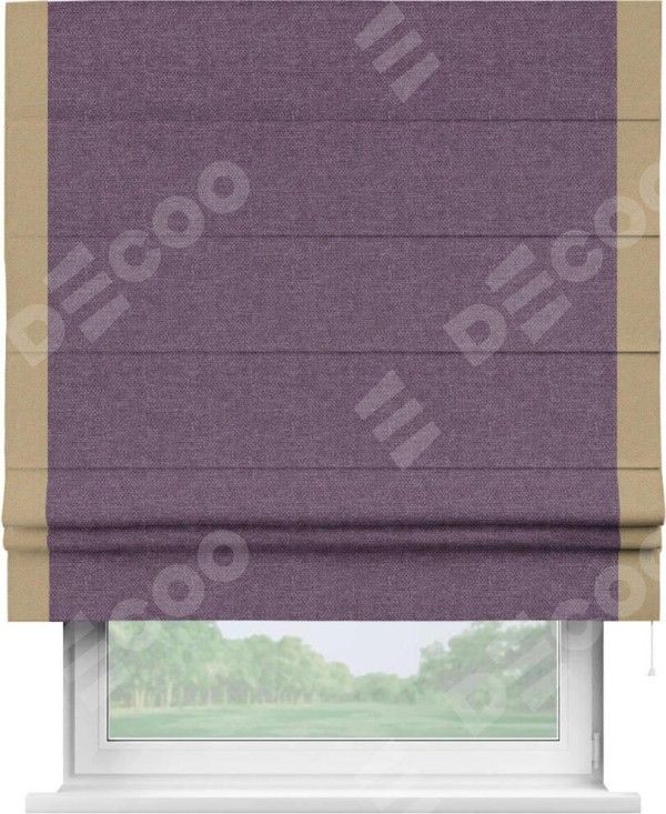 Римская штора «Кортин» с кантом Стрим Дуо, для проема, ткань лён димаут, брусника