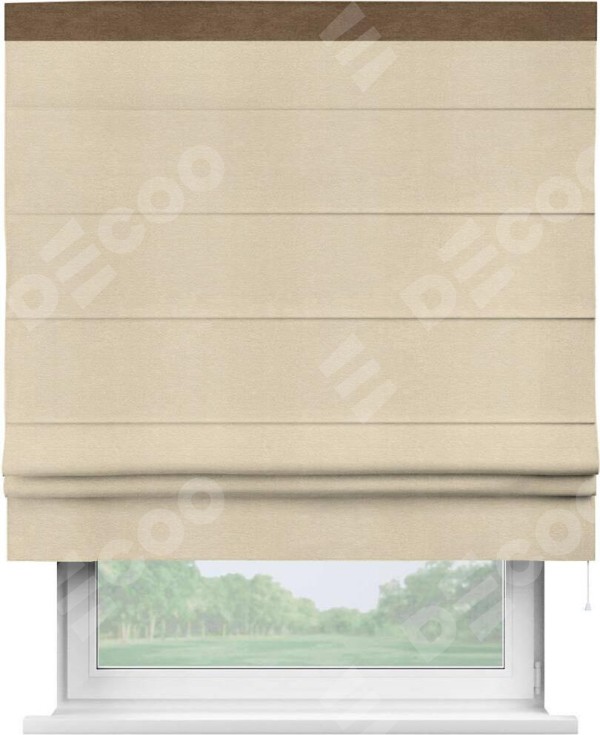 Римская штора «Кортин» с кантом Кинг, для проема ткань софт однотонный бежевый лайт