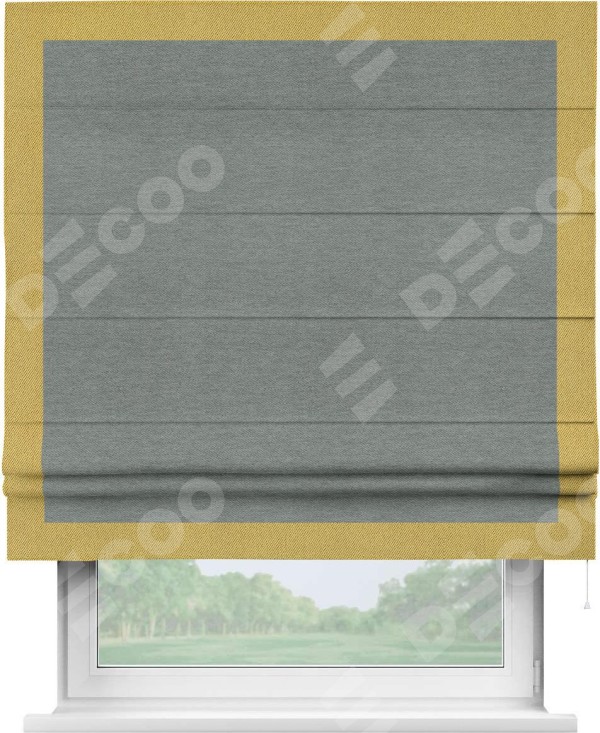 Римская штора «Кортин» с кантом Чесс, для проема, ткань твид блэкаут, серый