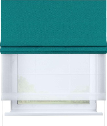 Римская штора «Кортин» день-ночь, ткань лён димаут, тёмно-бирюзовый