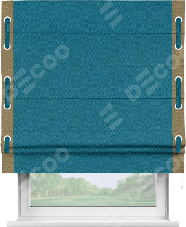 Римская штора «Кортин» с кантом Стрим Дуо (люверсы с пояском), для проема, ткань лён димаут, светло-синий