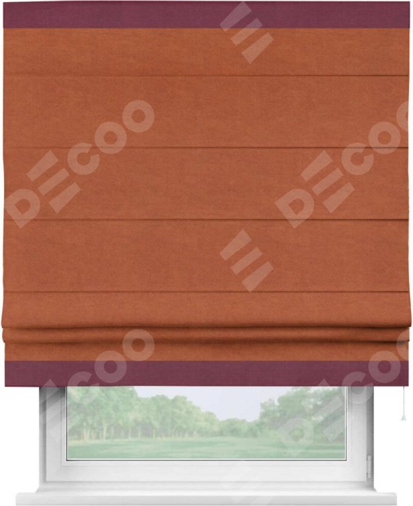 Римская штора «Кортин» с кантом Горизонт, для проема, ткань вельвет терракотовый