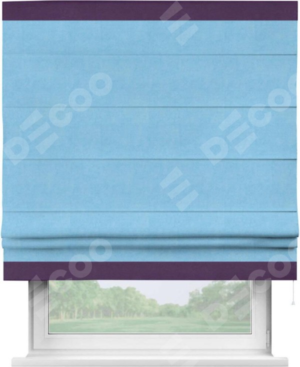 Римская штора «Кортин» с кантом Горизонт, для проема, ткань вельвет голубой